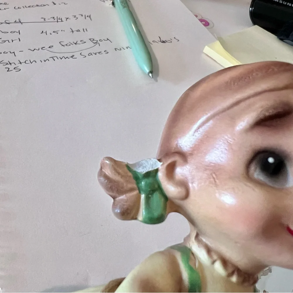 VTG Josef Originals Wee Folks Fried Egg Girl Figurine 1960’s. Repaired.